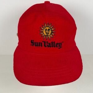 VTG Sun Valley Logo Snapback Hat Red One Size Embroidered Corduroy Outdoor 80s
